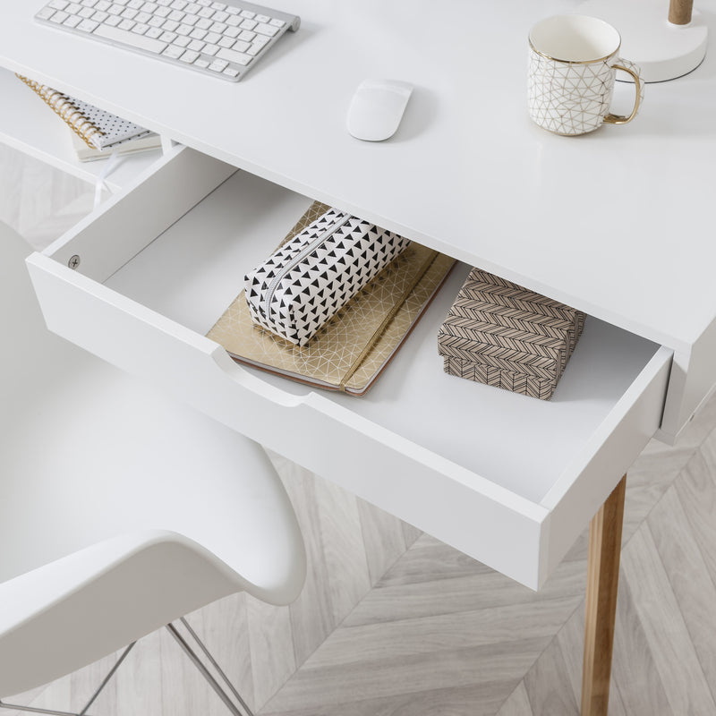 Ludvig Office Desk Computer Table in Classic White and Natural Pine