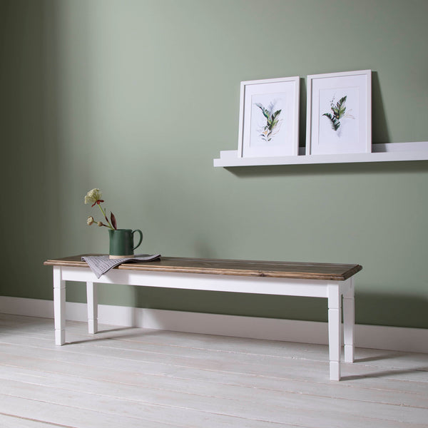 〆1/31 WHITE_WOOD_BENCH #1 Andaman Avis Wooden Bench with White Upholstered Seat