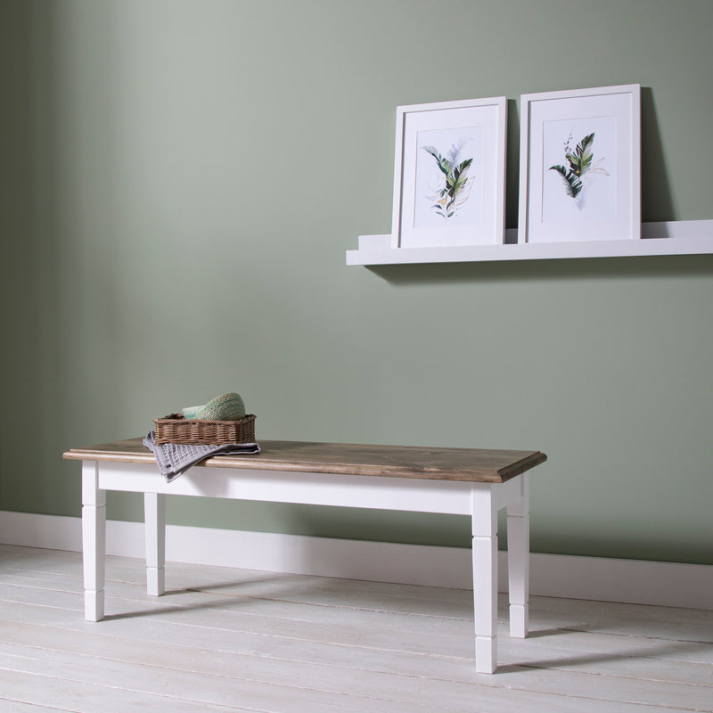 Canterbury Dining Table 140cm and 2 Benches in White & Pine