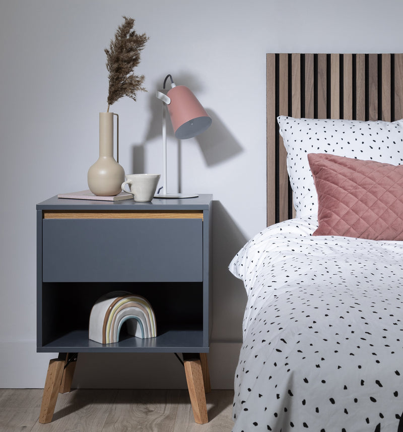 Otto Bedside Table with 1 Drawer in Grey
