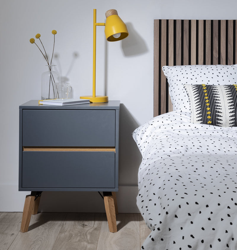 Otto 2 Drawer Bedside in Grey