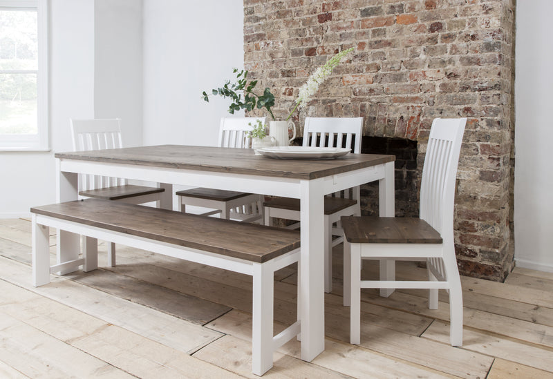 Hever Bench in White and Dark Pine