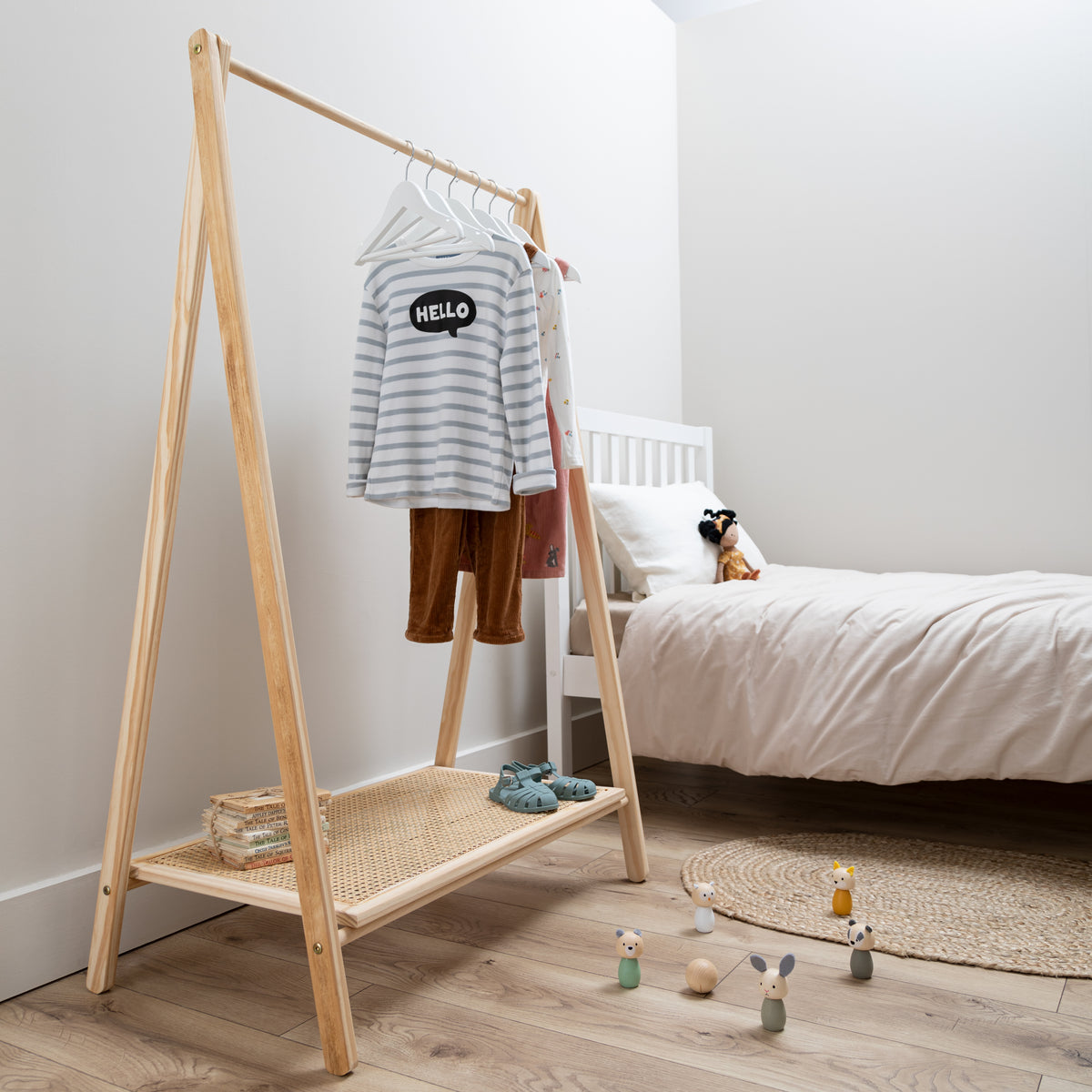 Nelly Clothes Rail and Shoe Rack In Natural Rattan Noa & Nani