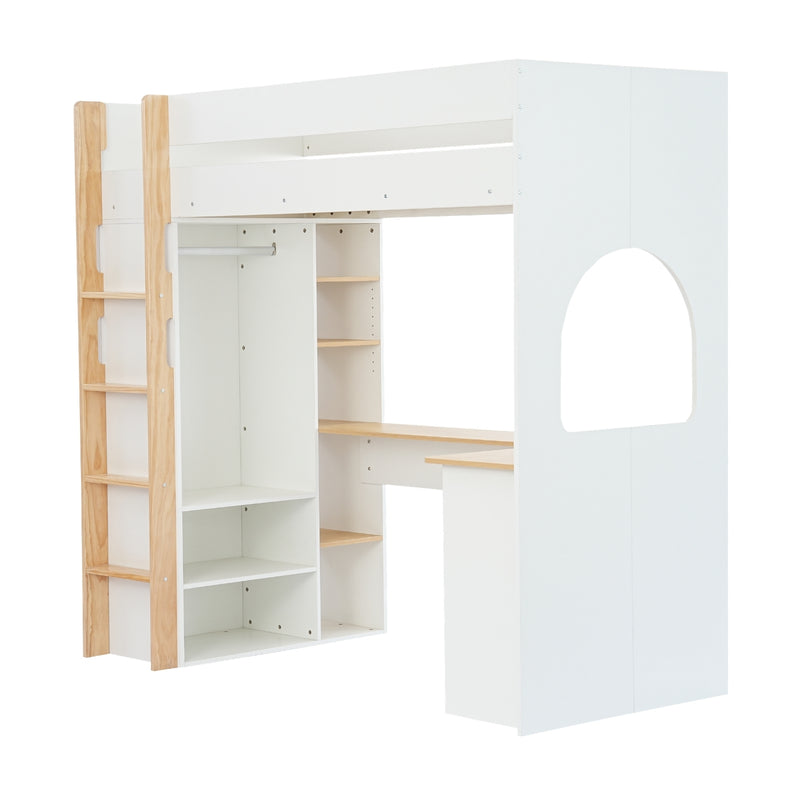 Norah High Sleeper Cabin Bed with Built in Desk & Storage in Classic White