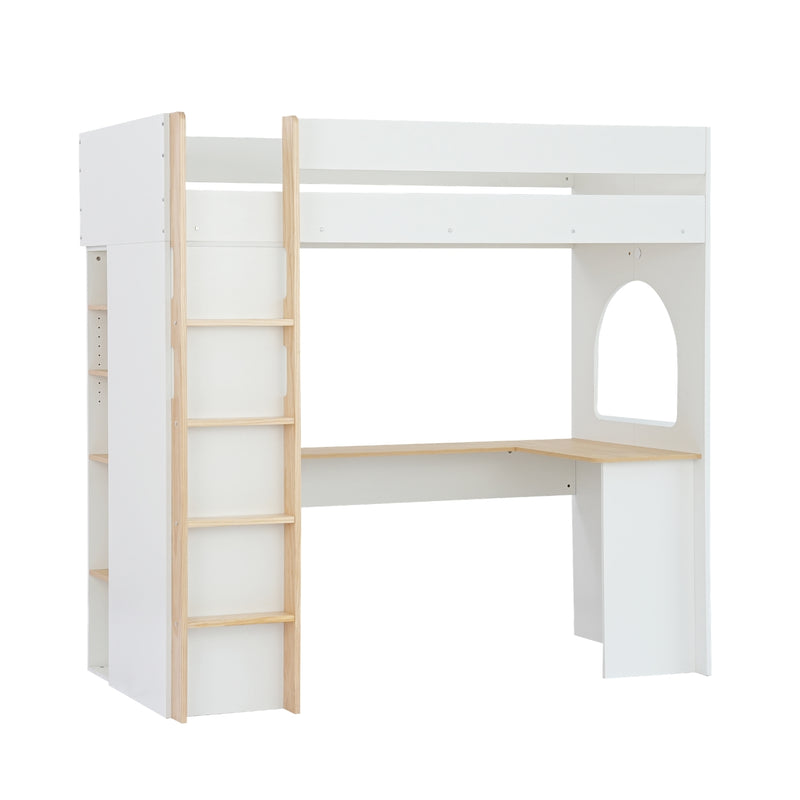 Norah High Sleeper Cabin Bed with Built in Desk & Storage in Classic White
