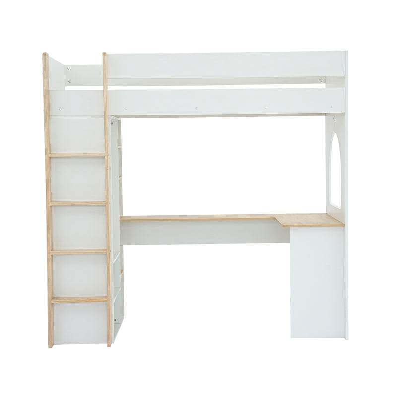 Norah High Sleeper Cabin Bed with Built in Desk & Storage in Classic White