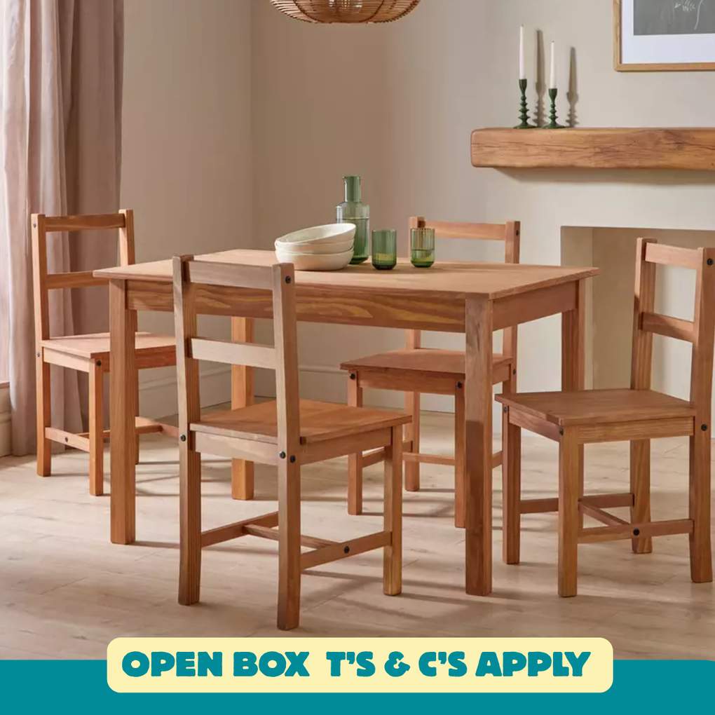 Raye Light Wood Dining Table & 4 Light Wood Chair 17095513 (OpenBox- See T's & C's for details)