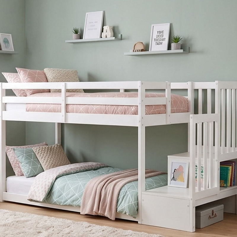 Oleana Shorty Bunk Bed with Spacesaving Storage Staircase in White