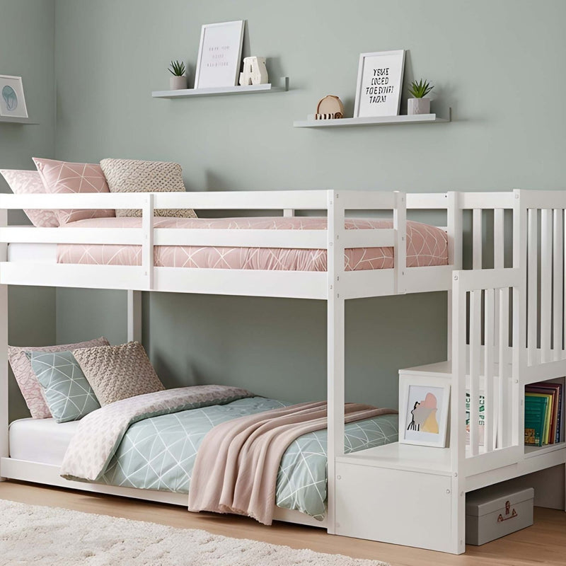 Oleana Shorty Bunk Bed with Spacesaving Storage Staircase in White