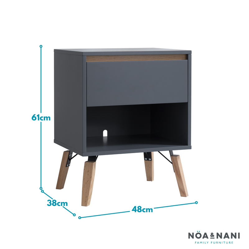 Otto Bedside Table with 1 Drawer in Grey