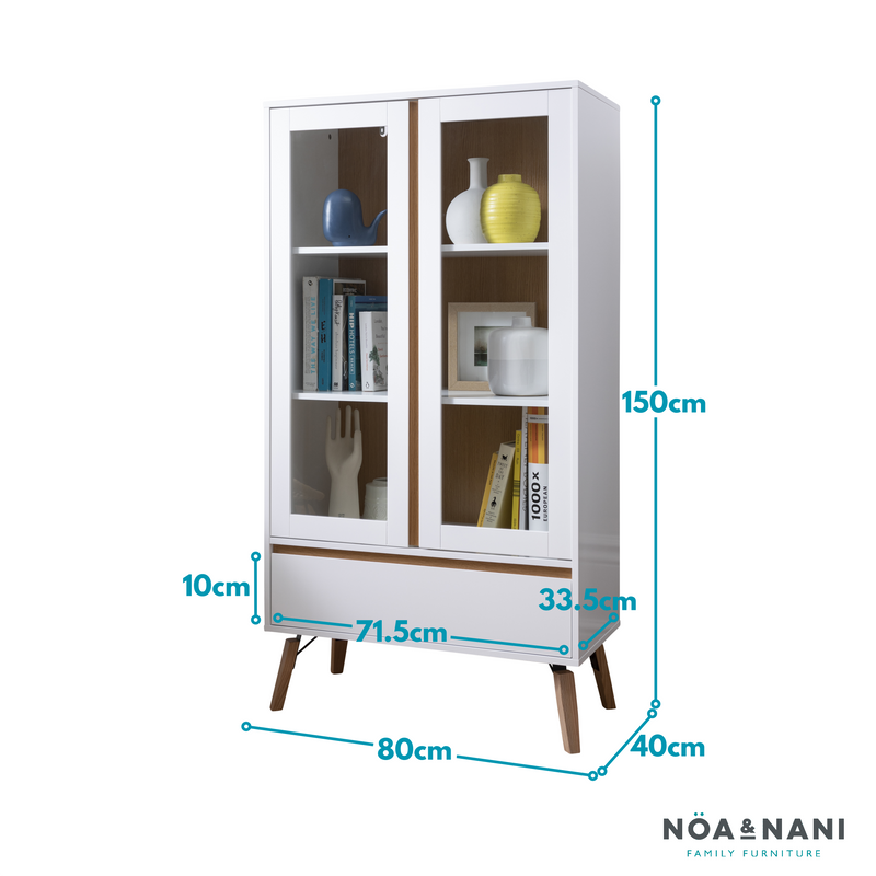 Otto Display Cabinet Dresser in Solid White and Natural Pine