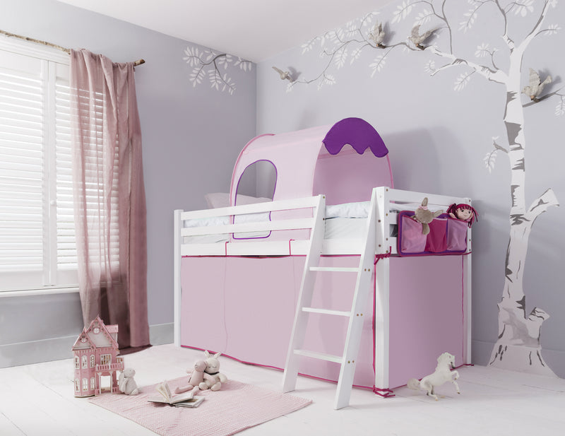 Moro Cabin Bed Midsleeper with Pink Playtime Package in Classic White