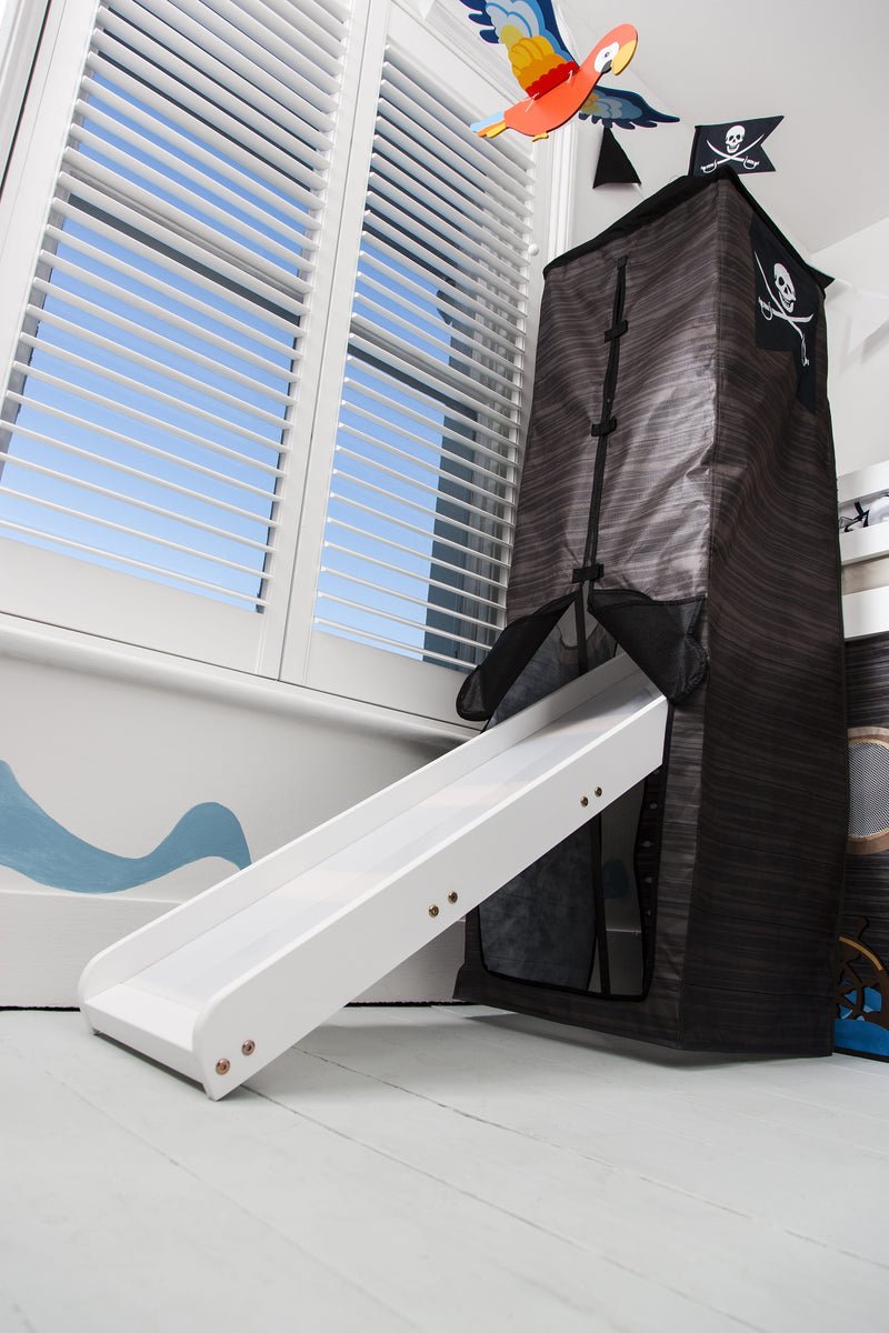 Moro Cabin Bed Midsleeper with Slide & Pirate Hideaway Package in Classic White