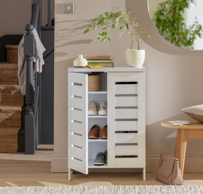 Slatted 2 Door Shoe Storage Cabinet - White 18106016 (Open Box- See T's & C's for details)