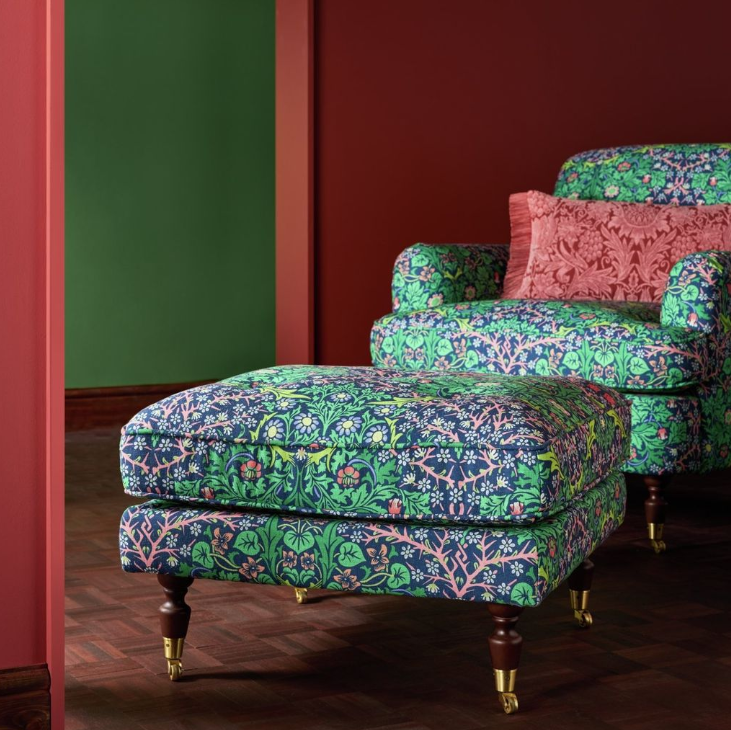 Habitat x Morris & Co. Merton Blackthorn Fabric Footstool 17673674 (Open Box- See T's & C's for details)