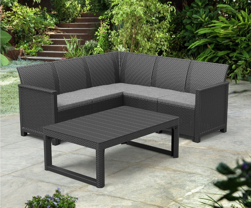 Keter Elodie 5 Seater Rattan Effect Garden Corner Sofa Set 15812671 (Open Box- See T's & C's for details)