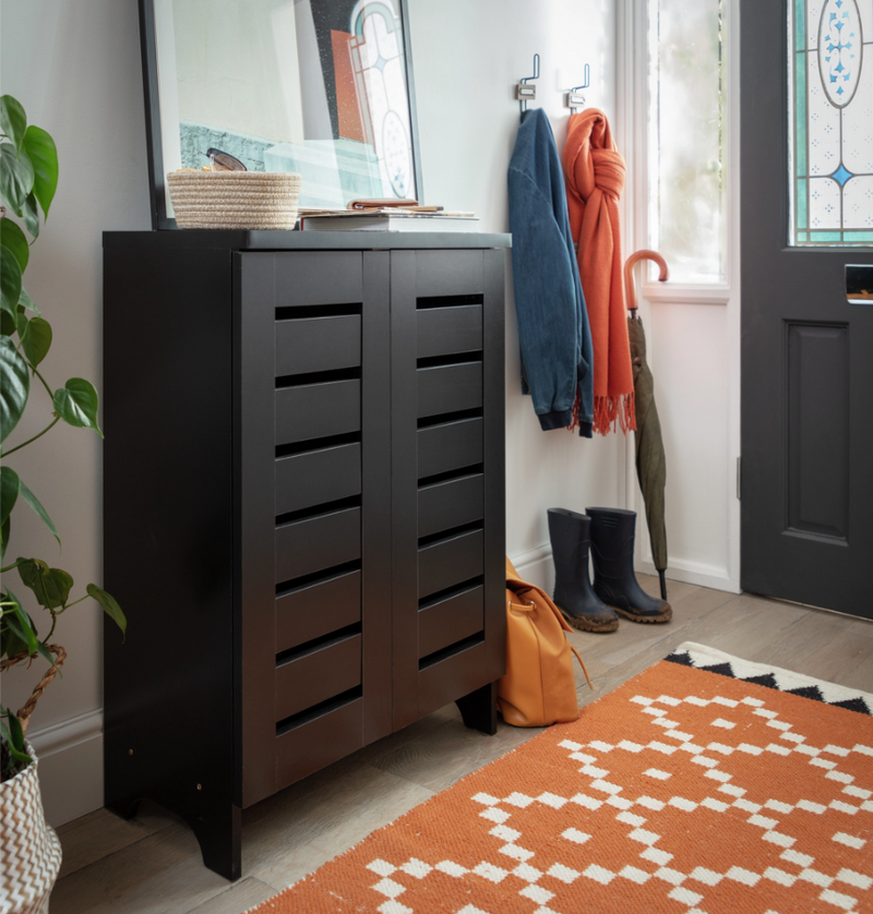 Slatted Shoe Cabinet - Black 4707938 (OpenBox- See T's & C's for details)