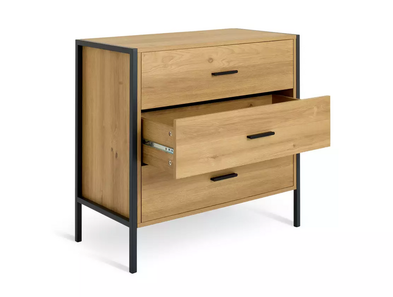 Loft Living 3 Drawer Chest - Oak 17898356 (OpenBox- See T's & C's for details)