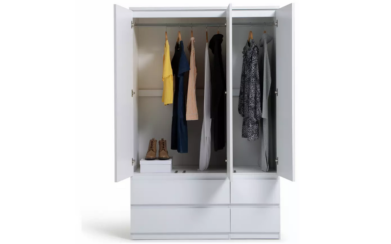 Jenson 3 Door 4 Drawer Wardrobe - White Gloss 17570715