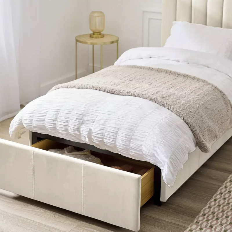 Pandora Single Drawer Storage Bed Frame - Cream 17440216