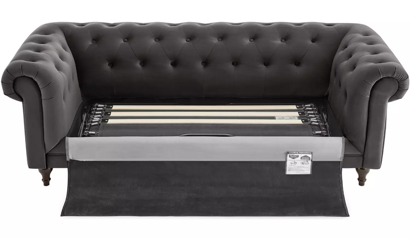 Chesterfield 3 Seater Velvet Sofa Bed - Charcoal 17314452 (OpenBox- See T's & C's for details)