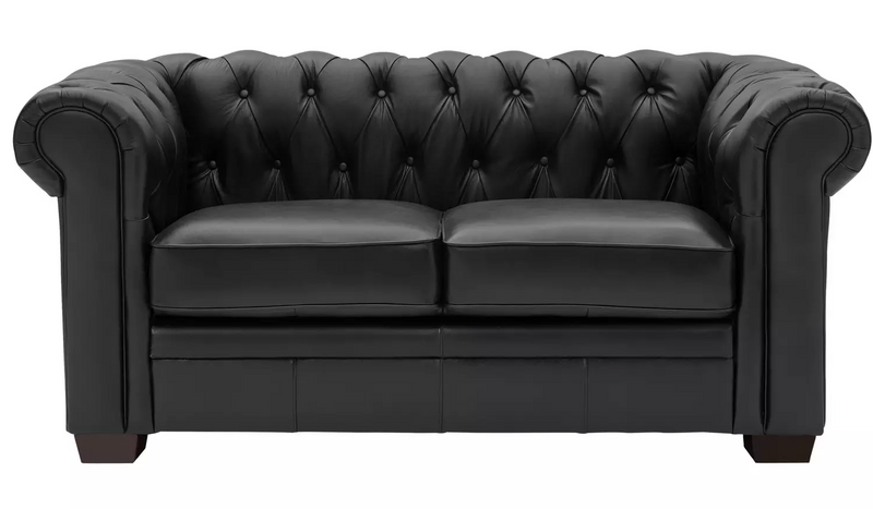 Chesterfield Leather 2 Seater Sofa - Black 14497482 (OpenBox- See T's & C's for details)