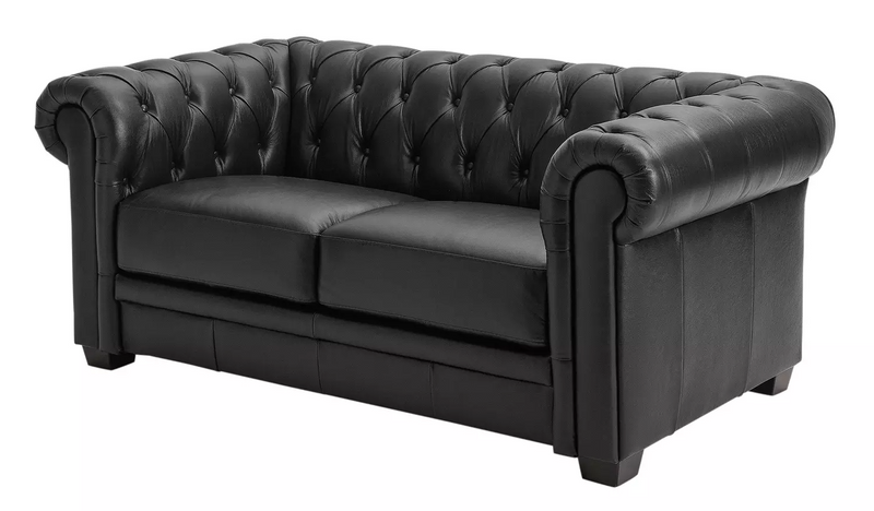 Chesterfield Leather 2 Seater Sofa - Black 14497482 (OpenBox- See T's & C's for details)