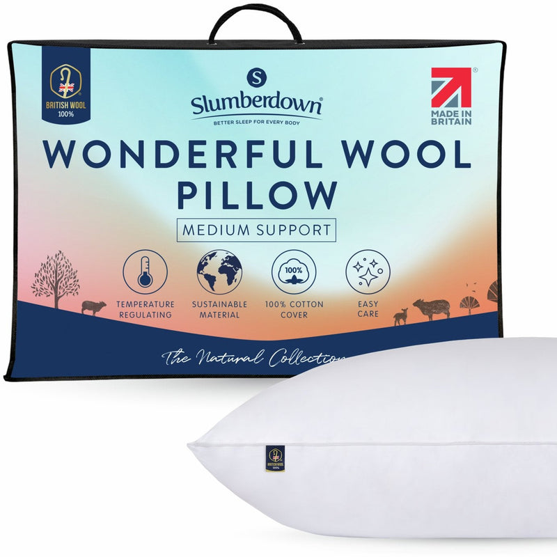 Slumberdown Wonderful Wool Medium Support Pillow - Single 13153844 (Open Box- See T's & C's for details)