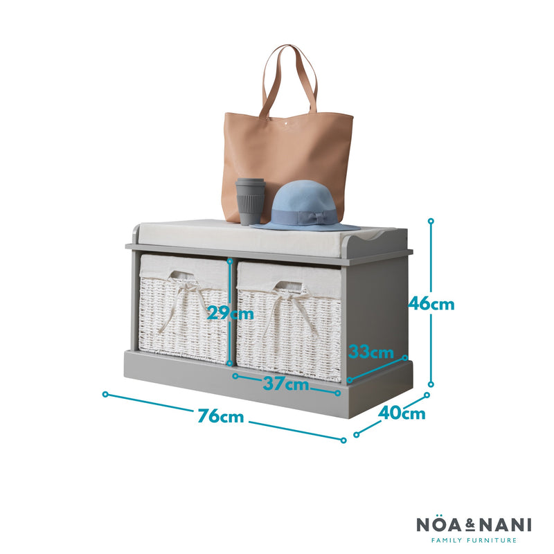 Stockholm Storage Bench with 2 Baskets in Silk Grey