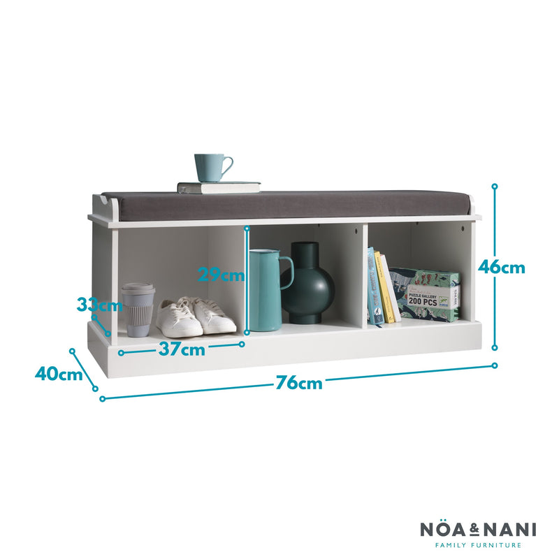 Stockholm Storage Bench with 3 Storage Cubes in Classic White