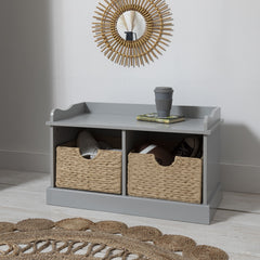 Stockholm Storage Bench with 2 Brown Baskets in Silk Grey