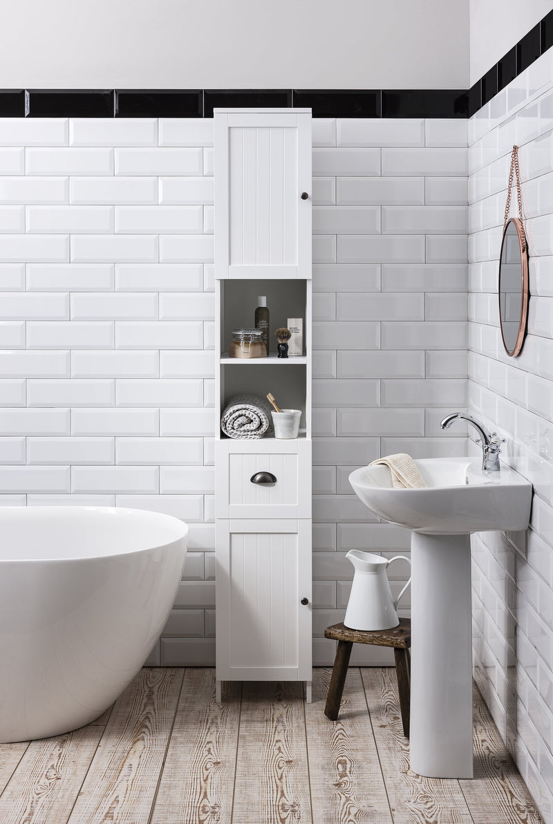 Stow Tallboy Bathroom Cabinet Hallway Storage Unit in Classic White