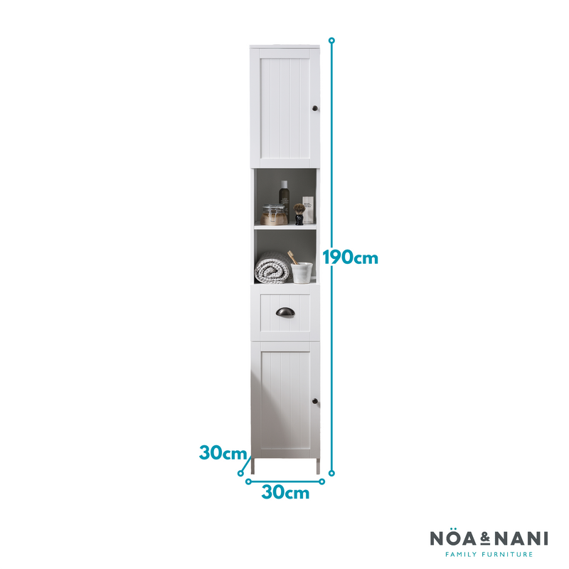 Stow Tallboy Bathroom Cabinet Hallway Storage Unit in Classic White