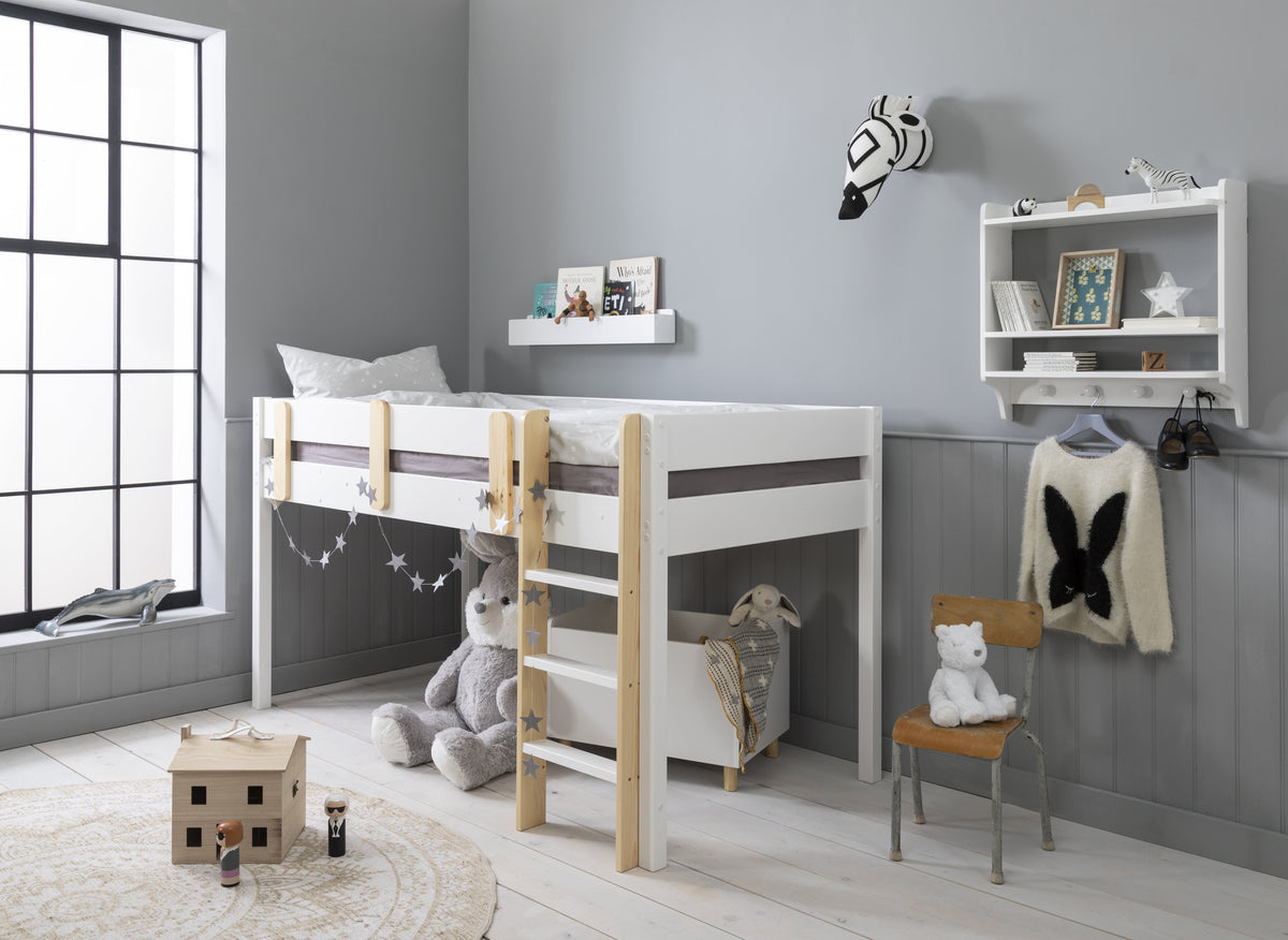 Una Mid Sleeper Cabin Bed in White and Pine | Noa & Nani