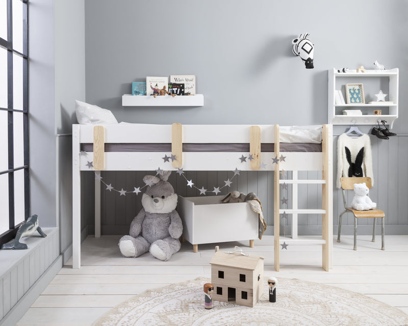 Una Midsleeper Cabin Bed with Moro Desk in Classic White