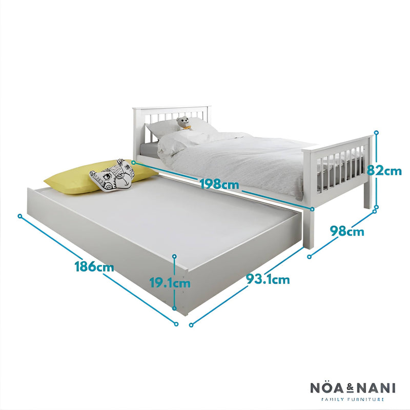 Hampshire Single Bed Frame with Olaf Pull Out Trundle in White