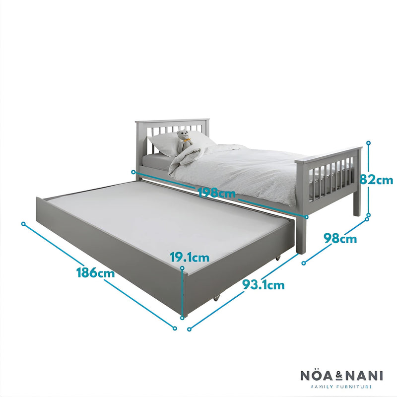 Hampshire Single Bed Frame with Olaf Trundle in Silk Grey