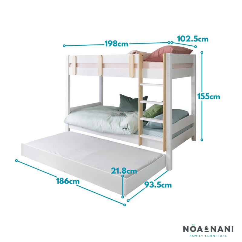 Una Bunk Bed with Olaf Pull Out Trundle in Classic White & Natural Pine