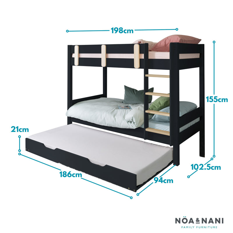 Una Bunk Bed Contemporary with Spacesaver Trundle in Anthracite