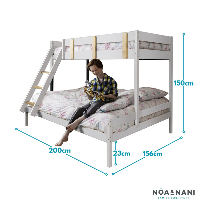 Una Triple Bunk Bed with Single and Double Bed in White & Pine