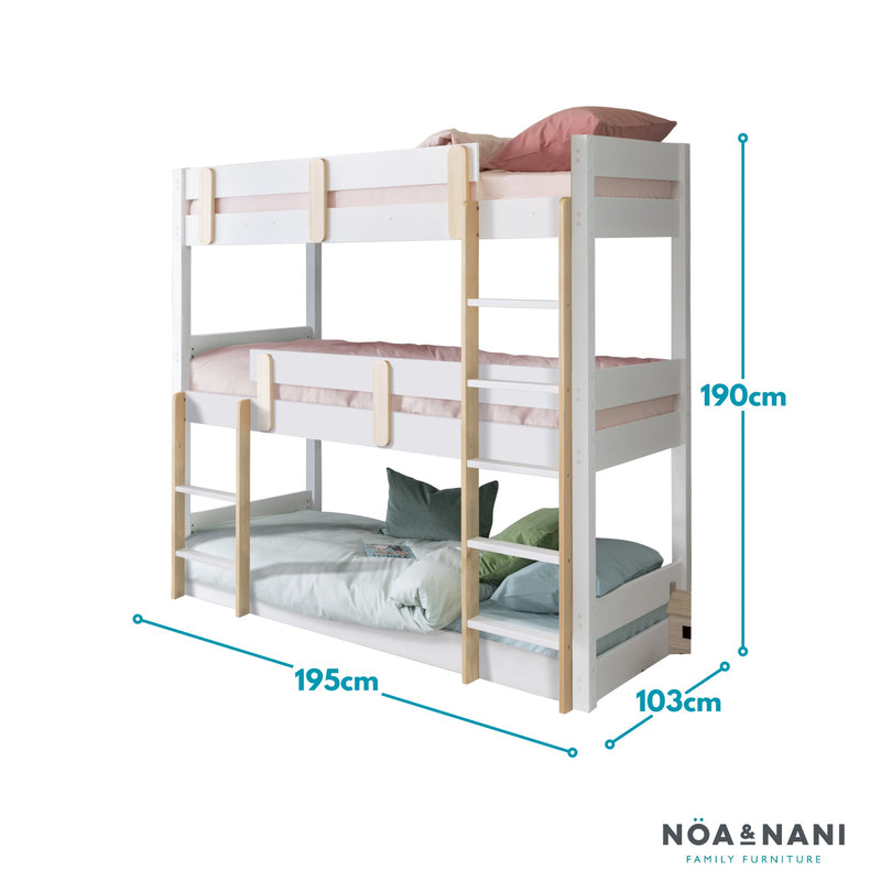 Una Triple Bunk Bed Triple Sleeper in Classic White & Pine