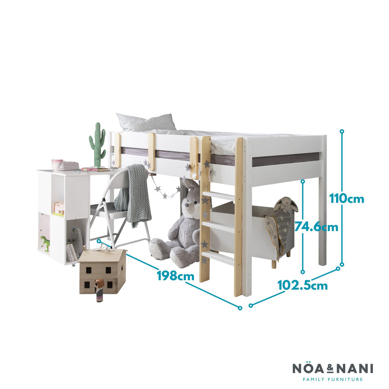 Una Cabin Bed Midsleeper with Oliver Desk in Classic White