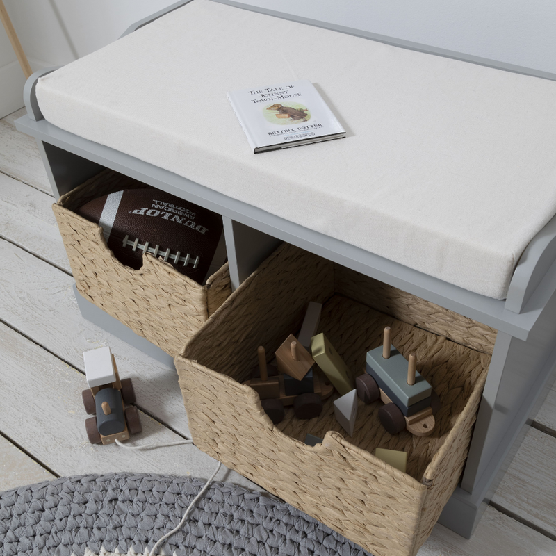 Stockholm Storage Bench with 2 Brown Baskets in Silk Grey