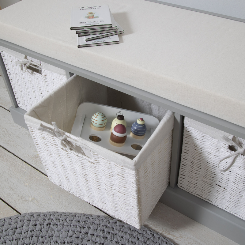 Stockholm Storage Bench with 3 Baskets in Silk Grey