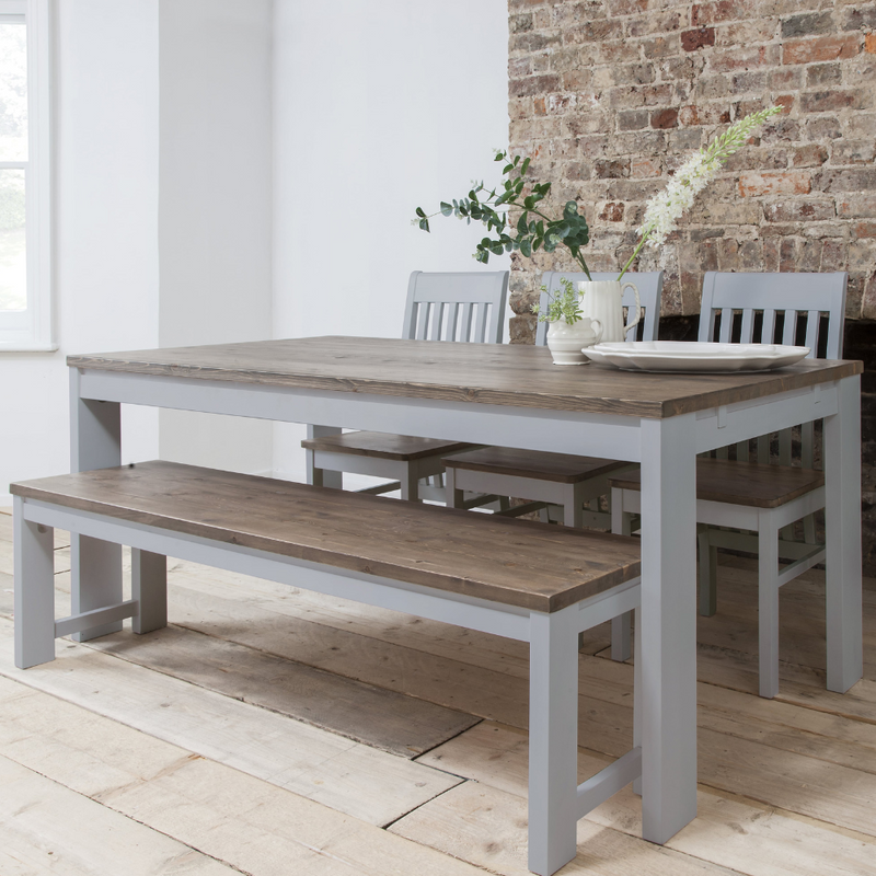 Hever Bench in Grey and Dark Pine