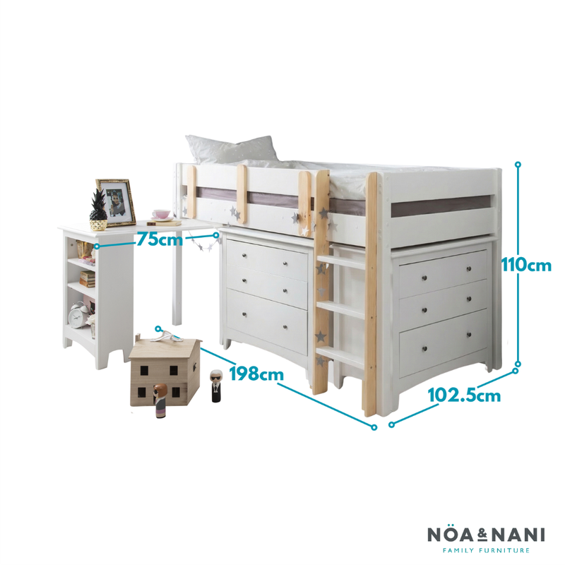 Una Sleepstation with 2 Chest of Drawers & Desk in Classic White