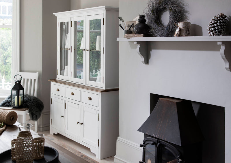 Canterbury Dresser and Sideboard with Solid Doors in White and Dark Pine