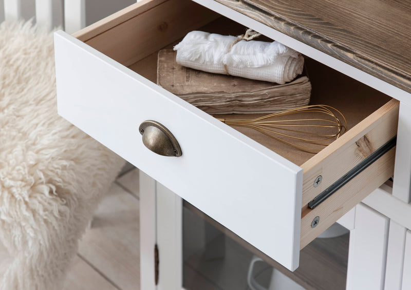 Canterbury Dresser Cabinet with 2 Drawer Glass Doors in White and Dark Pine