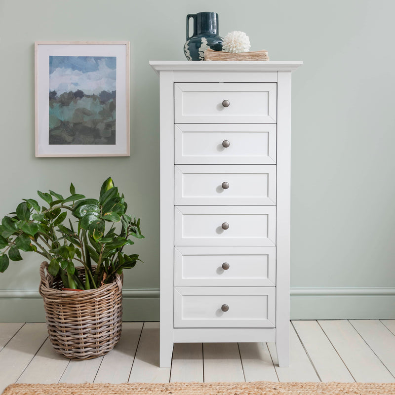 Karlstad Chest of Drawers Tall Bedroom 6 Drawer in Classic White