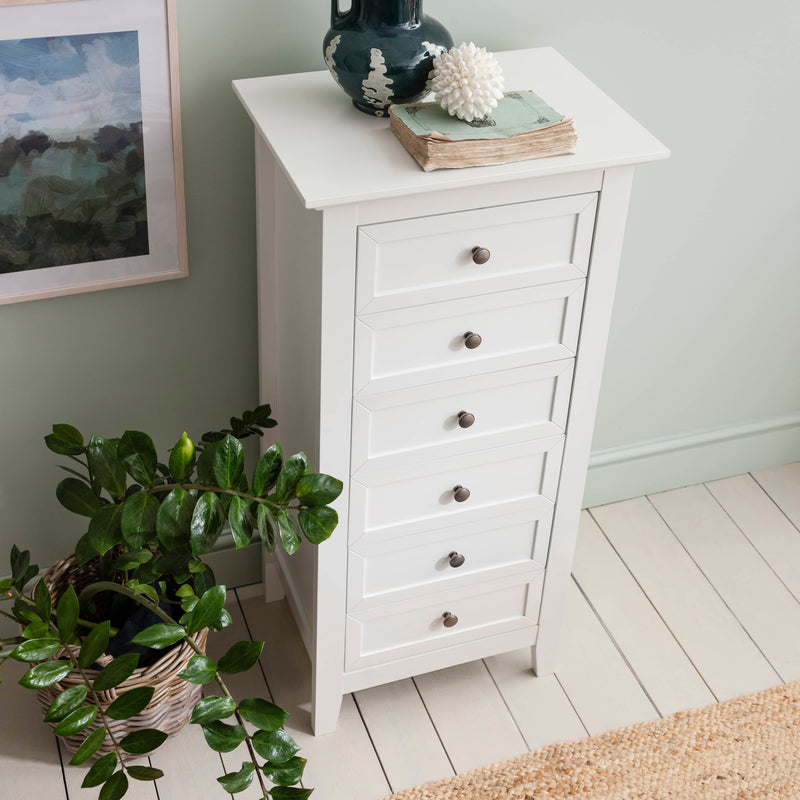 Karlstad Chest of Drawers Tall Bedroom 6 Drawer in Classic White